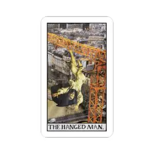 The Hanged Man Sticker – Surreal Urban Collage | PocketFate Kiss-Cut Sticker