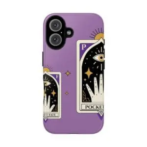 Mystic Tarot Phone Case – Purple Witch Aesthetic, Celestial Hand Design, Spiritual Protection Style