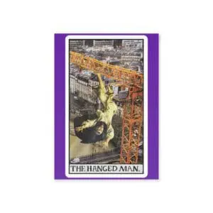 The Hanged Man Collage Card – Surreal Urban Perspective Art | PocketFate Display Card