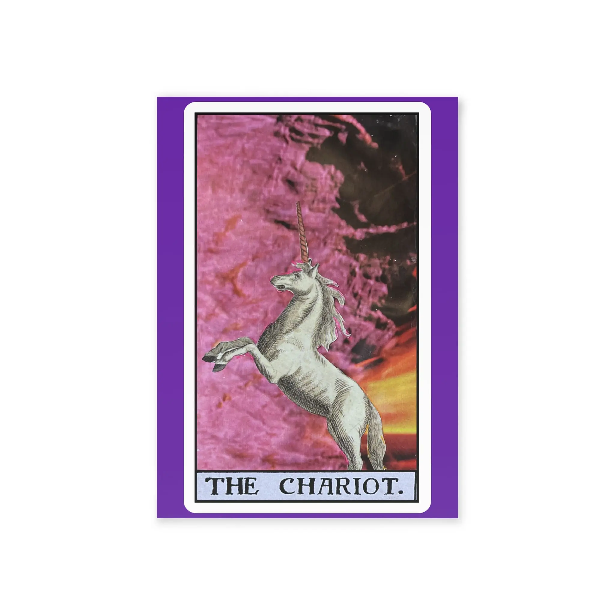 The Chariot Collage Card – Surreal Unicorn Motion Art | PocketFate Display Card