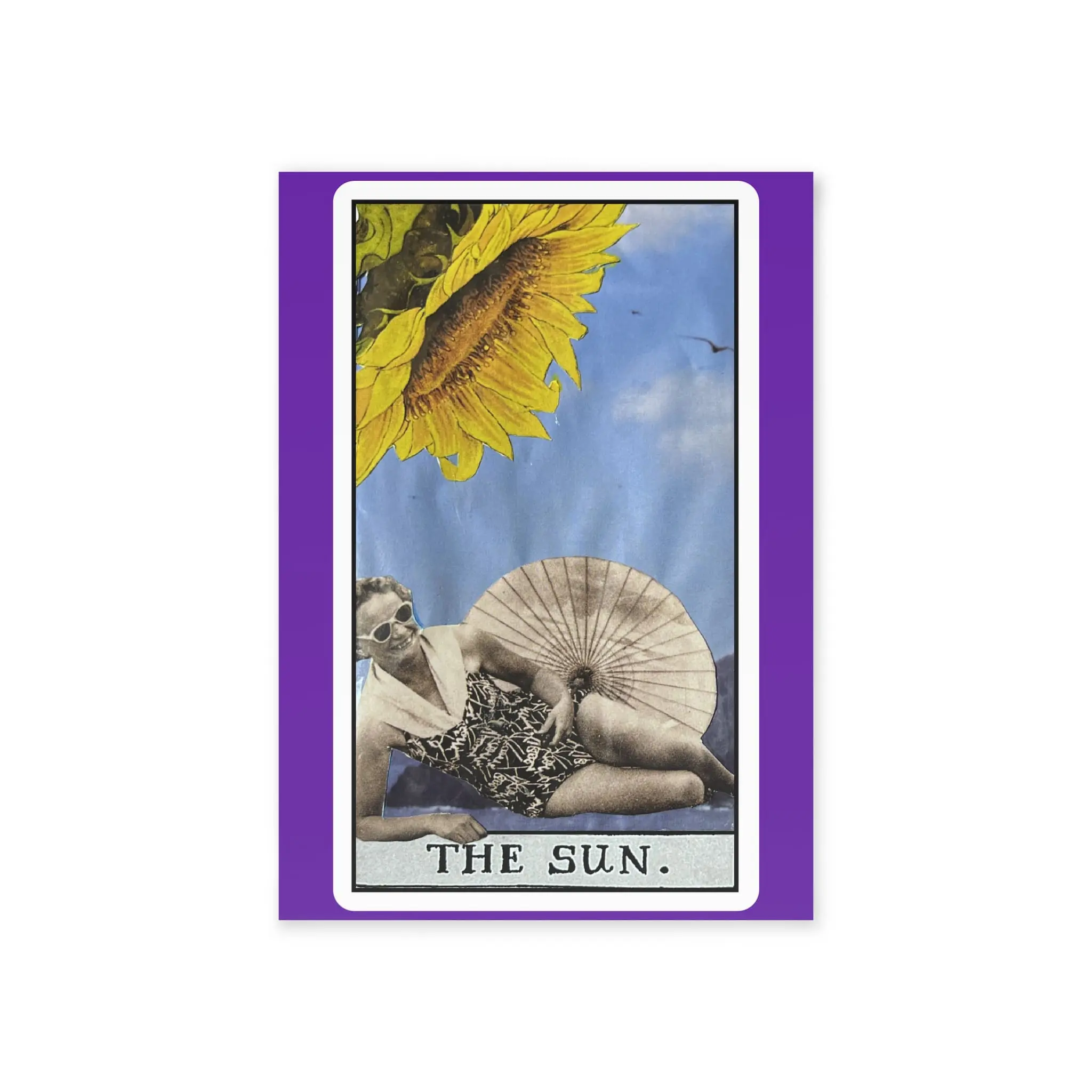 The Sun Collage Card – Vintage Surreal Sunflower Art | PocketFate Display Card