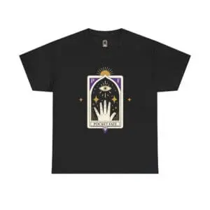 Pocket Fate Tarot Hand T-Shirt – Mystic Eye & Palm Reading Graphic Tee with Minimal Logo Spiritual Streetwear