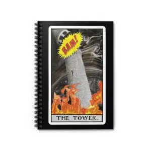 The Tower Tarot Notebook — Illustrated Spiral Ruled Journal with 'Bam!' Comic Accent